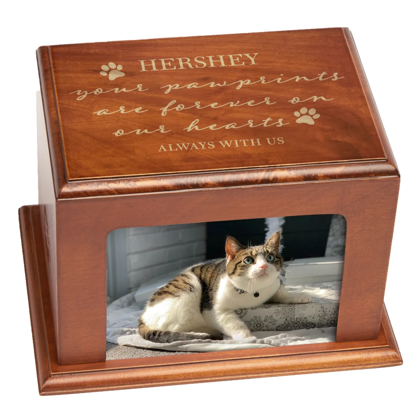 Scripted Paw Prints Wood Frame Pet Urn