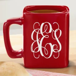 Script Monogram Red Square Mug Set