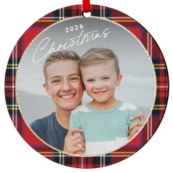 Shimmer Plaid Photo Round Ornament