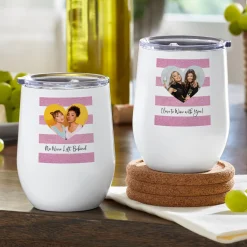 Shimmer Stripe Photo Heart Wine Tumbler