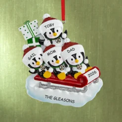 Sledding Penguin Family Ornament