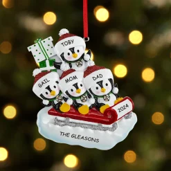 Sledding Penguin Family Ornament