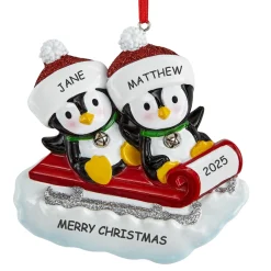 Sledding Penguin Family Ornament