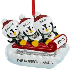 Sledding Penguin Family Ornament