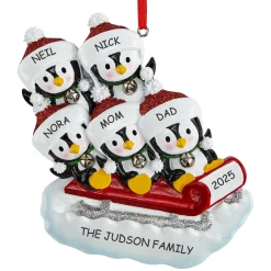 Sledding Penguin Family Ornament