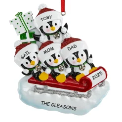 Sledding Penguin Family Ornament