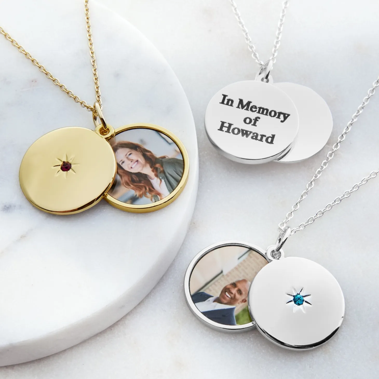 Sliding Locket Photo Birthstone Pendant