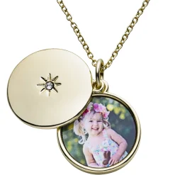 Sliding Locket Photo Birthstone Pendant
