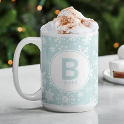 Snowflake Circle Initial Mug