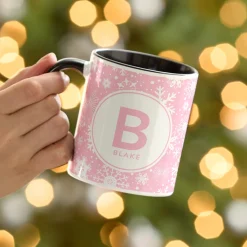 Snowflake Circle Initial Mug