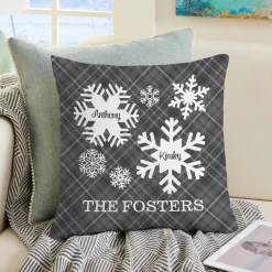 Snowflake Flurry Family Throw Pillow