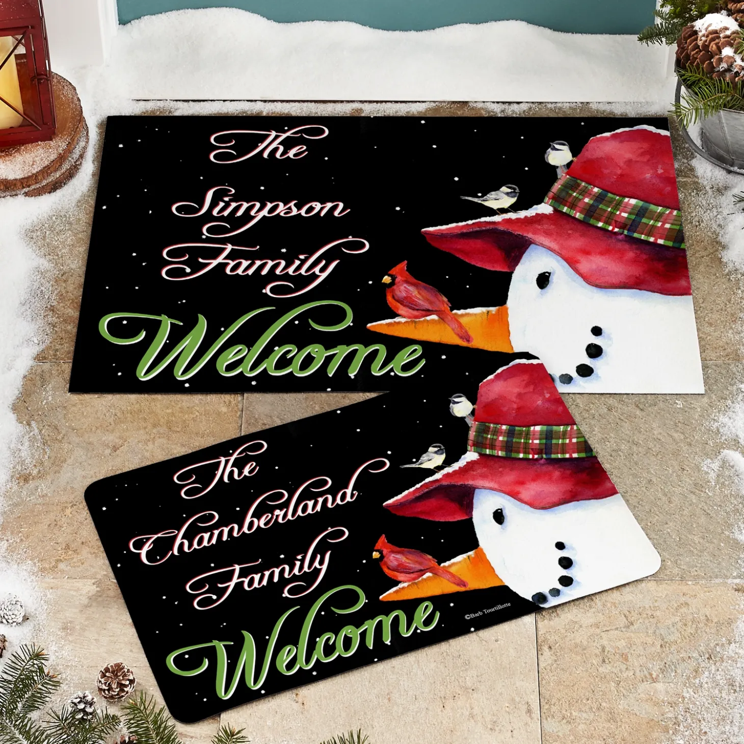 Snowman and Cardinal Doormat