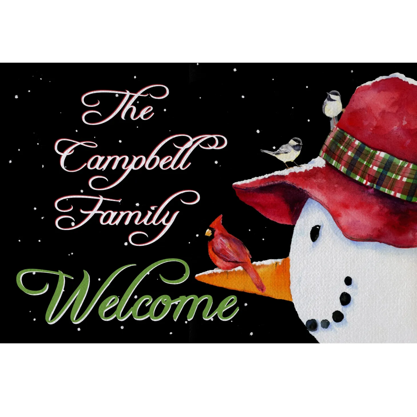 Snowman and Cardinal Doormat