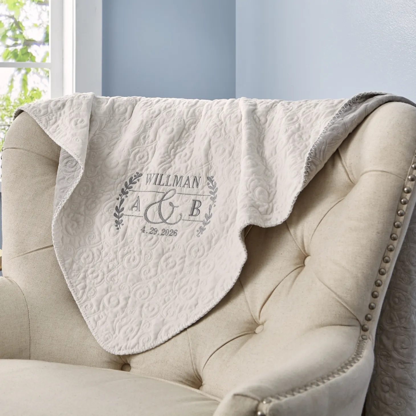 Sophisticated Couple Embroidered Quilted Throw