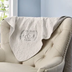 Sophisticated Couple Embroidered Quilted Throw