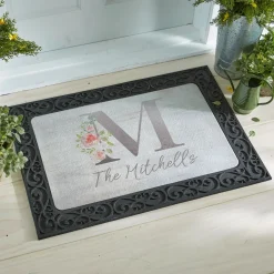 Sophisticated Floral Family Name Doormat