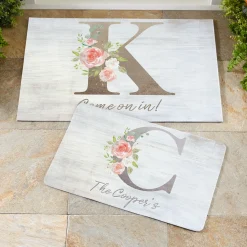 Sophisticated Floral Family Name Doormat