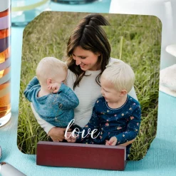 Sophisticated Script Photo Wood Coasters