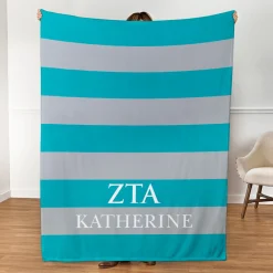 Sorority Greek Letters Striped Plush Blanket