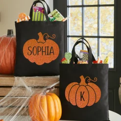 Spooky Sparkle Pumpkin Halloween Black Treat Bag