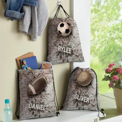 Sports Galore Allover Print Drawstring Bags