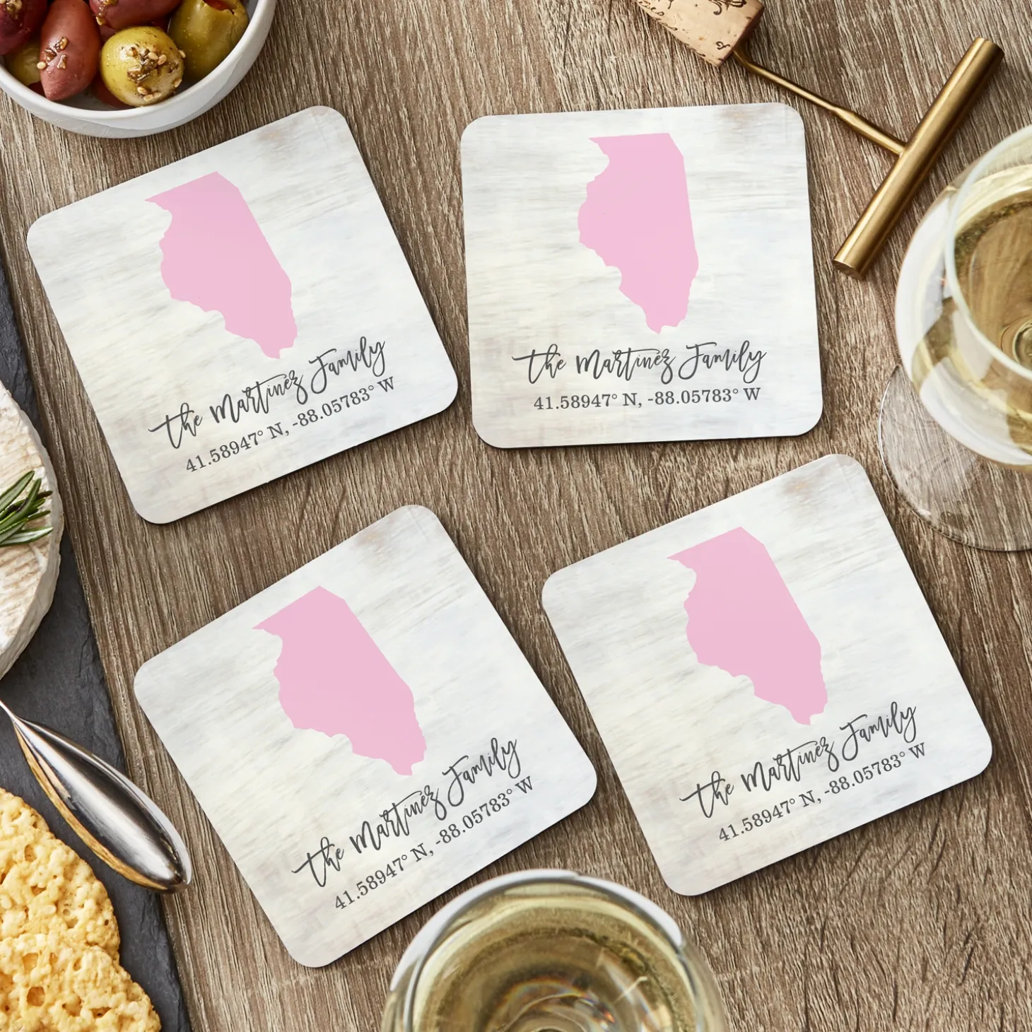 State Of Mind Coordinates Wood Coasters