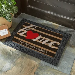 Striped Heart Home Doormat