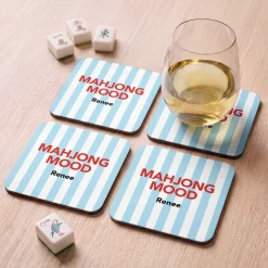 Striped Mahjong Mood Wood Coasters
