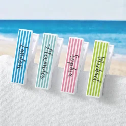 Striped Name Beach Towel Chair Clip - Set of 2