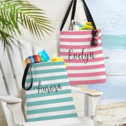 Striped Name Tote Bag