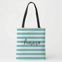 Striped Name Tote Bag