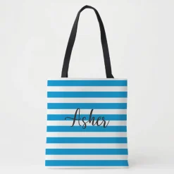 Striped Name Tote Bag