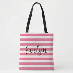 Striped Name Tote Bag