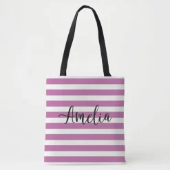 Striped Name Tote Bag