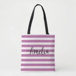 Striped Name Tote Bag