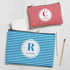 Striped Name Zipper Pouch