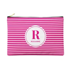 Striped Name Zipper Pouch