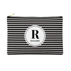 Striped Name Zipper Pouch