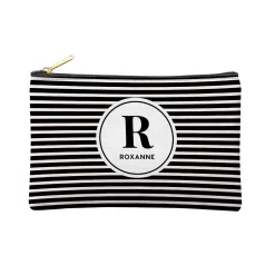 Striped Name Zipper Pouch