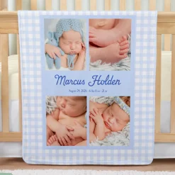 Sweet Baby Multi-Photo Gingham Plush Blanket