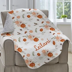 Sweet Floral Name Quilted Baby Blanket