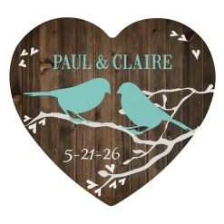 Sweet Lovebirds Wood Heart