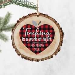Teacher Rustic Wood Round Ornament