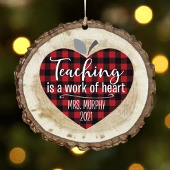 Teacher Rustic Wood Round Ornament