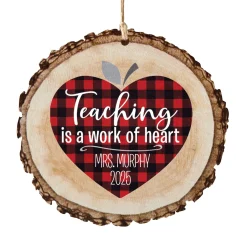 Teacher Rustic Wood Round Ornament