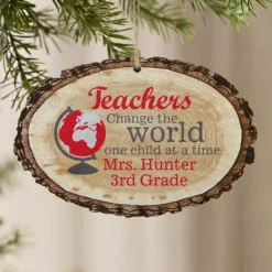 Teachers Change the World Rustic Wood Oval Ornament
