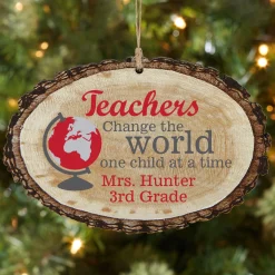 Teachers Change the World Rustic Wood Oval Ornament