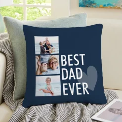 Three Photo Best Dad Grandpa Throw Pillow
