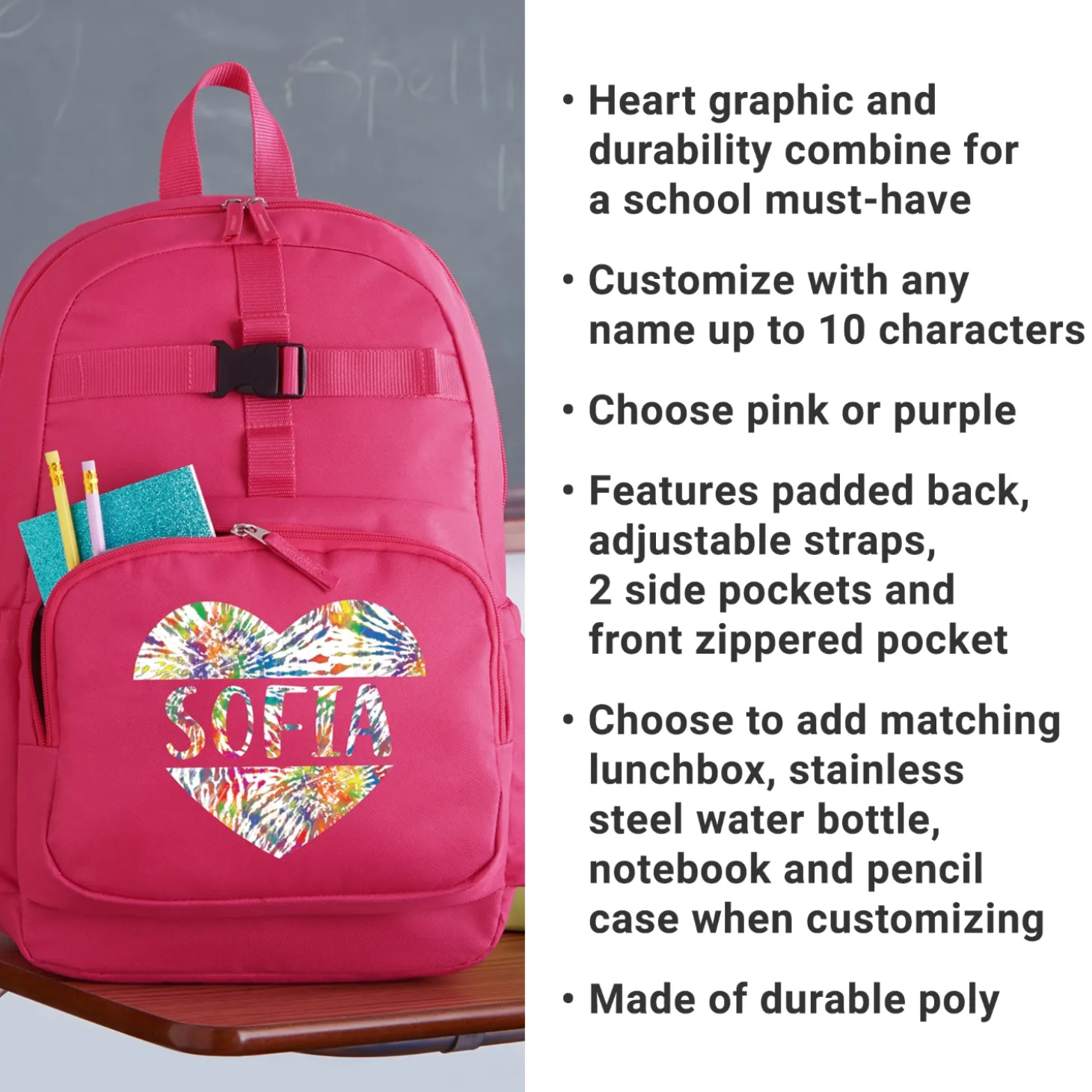 Tie Dye Name Pink Backpack Collection