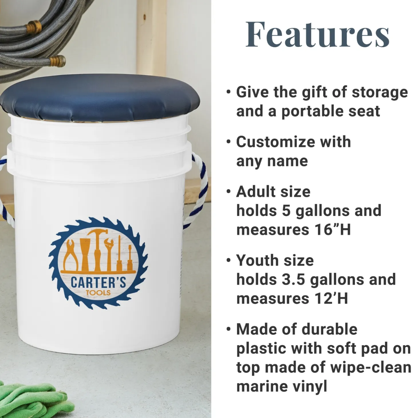 Tool Time Seated Storage Bucket